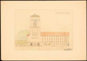 Evangelische Kirche am Lietzensee, Berlin-Charlottenburg: Aufriss: Ansicht gegen die Herbartstraße (d. h. die Straßenseite) 1:200
