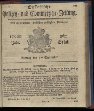 36tes Stueck, Montag den 3ten September. 1792