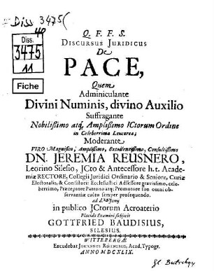 Discursus Juridicus De Pace