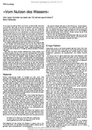 "Vom Nutzen des Wassers". Wie haben Schüler vor mehr als 150 Jahren geschrieben?