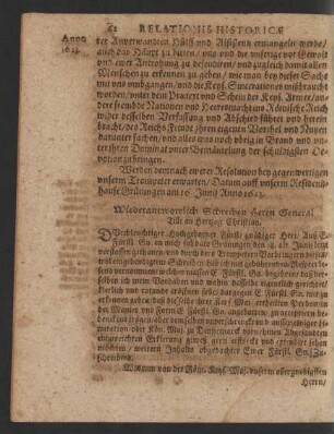 Wiederantwortlich Schreiben Herrn General Tilli an Hertzog Christian.