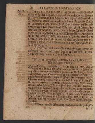 Wiederantwortlich Schreiben Herrn General Tilli an Hertzog Christian.