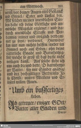 Umb ein bußfertiges Leben am Mittwoch