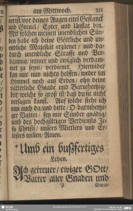 Umb ein bußfertiges Leben am Mittwoch