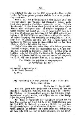 Stellung des Bürgermeisters zur städtischen Schuldeputation : [IV. Elementarschulwesen]