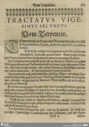 Tractatus Vigesilmlus Secundus. Vom Terpentin.