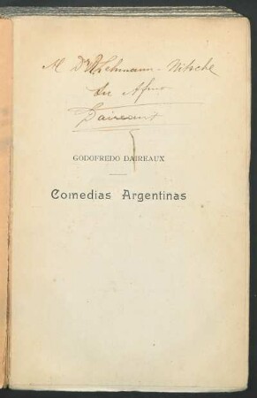 [Dedicatoria manuscrita del autor] Al Dr. R. Lehmann-Nitsche