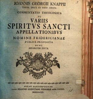 Commentatio theol. de variis Spiritus sancti appellationibus