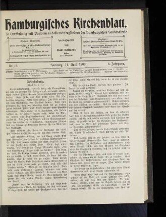 Nr. 15. Hamburg, 11. April 1909. 6. Jahrgang.