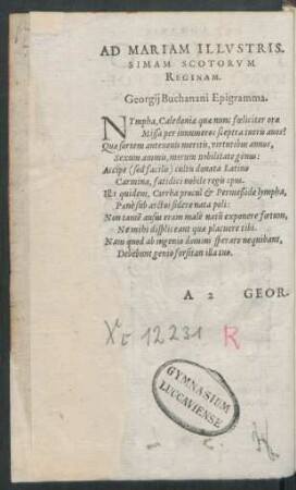 Ad Mariam Illustrissimam Scotorum Reginam.