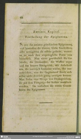 Zweites Kapitel. Eintheilung der Epigramme
