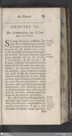 Chapitre VI. Des Fermentations qui se font dans la Terre