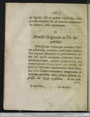 II. Menidis Originatio ac Vis disquiritur