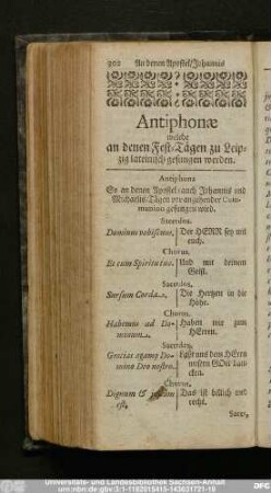 Antiphonae welche an denen Fest-Tägen zu Leipzig lateinisch gesungen werden.