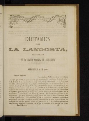 Dictamen sobre la langosta, presentado por la escuela nacional de agricultura.