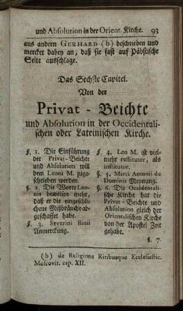 Das Sechste Capitel. Von der Privat-Beichte und Absolution in der Occidentalischen oder Lateinischen Kirche.
