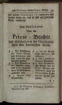 Das Sechste Capitel. Von der Privat-Beichte und Absolution in der Occidentalischen oder Lateinischen Kirche.
