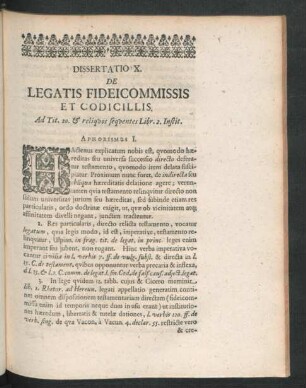 Dissertatio X. De Legatis Fideicommissis Et Codicillis. (Matthias Henr. Fabricius)