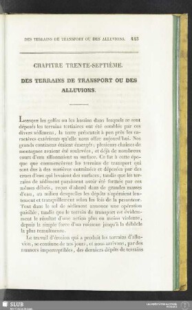 Chapitre trente-septième. Des terrains de transport ou des alluvions