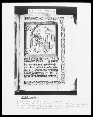 Psalter der Mechthild von Anhalt — Initiale D (omine exaudi), darin Enthauptung Pauli, Folio 116recto