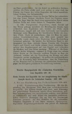 Zweite Hauptperiode der römischen Geschichte. Rom Republik 509-30