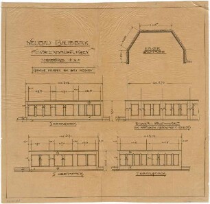 Billing, Hermann; Karlsruhe, Amalienstr. 53; Haus Bausback - Fensterbrüstungen 1. bis 3. OG (Ansichten); Erker (Grundriss)