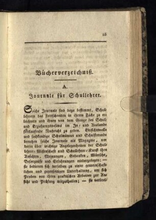 A. Journale für Schullehrer : Bücherverzeichniß