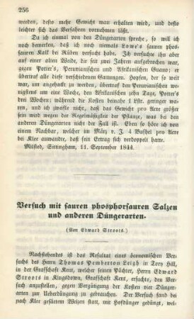 Versuch mit sauren phosphorsauren Salzen und anderen Düngerarten.