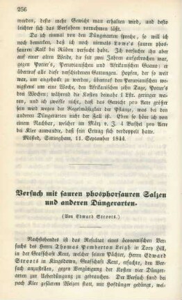 Versuch mit sauren phosphorsauren Salzen und anderen Düngerarten.