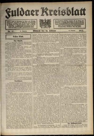 Erste Ausgabe vom Mittwoch, den 26. Februar 1913.