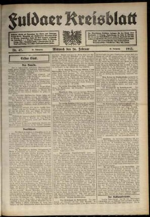 Erste Ausgabe vom Mittwoch, den 26. Februar 1913.
