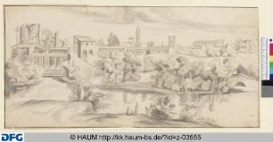 Römische Ansicht mit antiken Ruinen und Loggia am Tiber