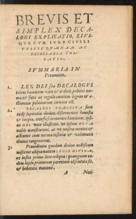 Brevis Et Simplex Decalogi Explicatio, Eiusque Cum Iure Civili Utilis Quaedam Ac Necessaria Collatio.