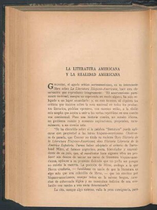 La literatura americana y la realidad americana