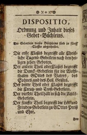 Dispositio, Ordnung und Inhalt dieses Gebet-Büchleins.