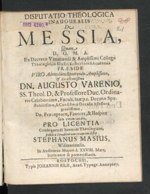 Disputatio Theologica Inauguralis De Messia