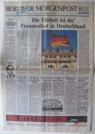 Tageszeitung "Berliner Morgenpost" zum Tag der Vereinigung der beiden deutschen Staaten