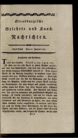 LIstes Stück. Den 26. Junius 1782.