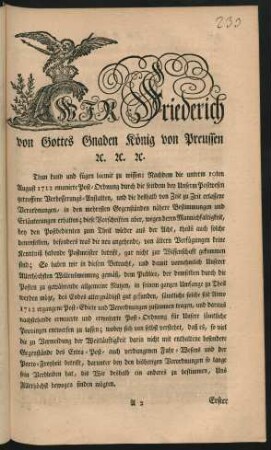 Wir Friederich von Gottes Gnaden König von Preussen [et.]c. [et]c. [et]c.