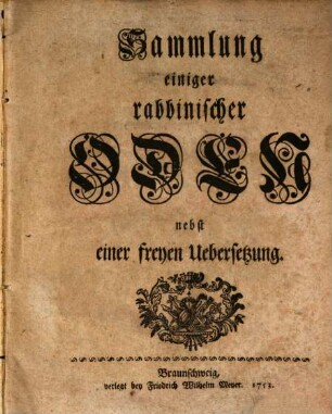 Sammlung einiger rabbinischer Oden : nebst einer freyen Uebersetzung