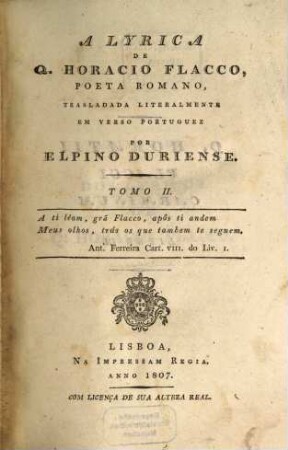 A Lyrica de Q. Horacio Flacco, poeta Romano, 2 (1807)