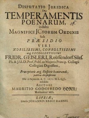 Disputatio Iuridica De Temperamentis Poenarum