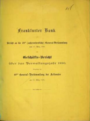 Geschäftsbericht : über das Verwaltungsjahr. 1890 (1891)