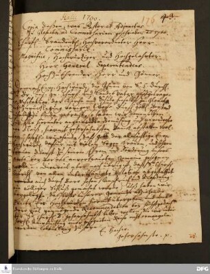 Brief von August Hermann Francke und Johann Anastasius Freylinghausen an Johann Fischer.