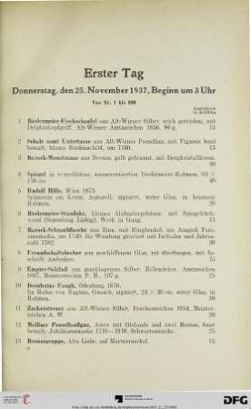Erster Tag: Donnerstag, den 25. November 1937, Beginn um 3 Uhr (Nr. 1-380)