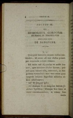 Sectio II. De Humoribus Corporis Humani In Universum Speciatim Vero De Sanguine