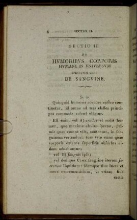 Sectio II. De Humoribus Corporis Humani In Universum Speciatim Vero De Sanguine