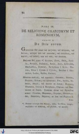 Pars III. De religione Graecorum et Romanorum.