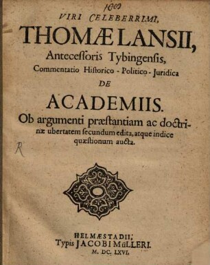 Commentatio hist. pol. iur. de academiis