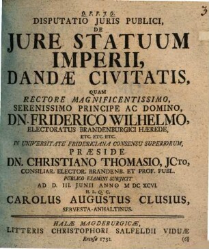 Disputatio Juris Publici, De Jure Statuum Imperii, Dandae Civitatis